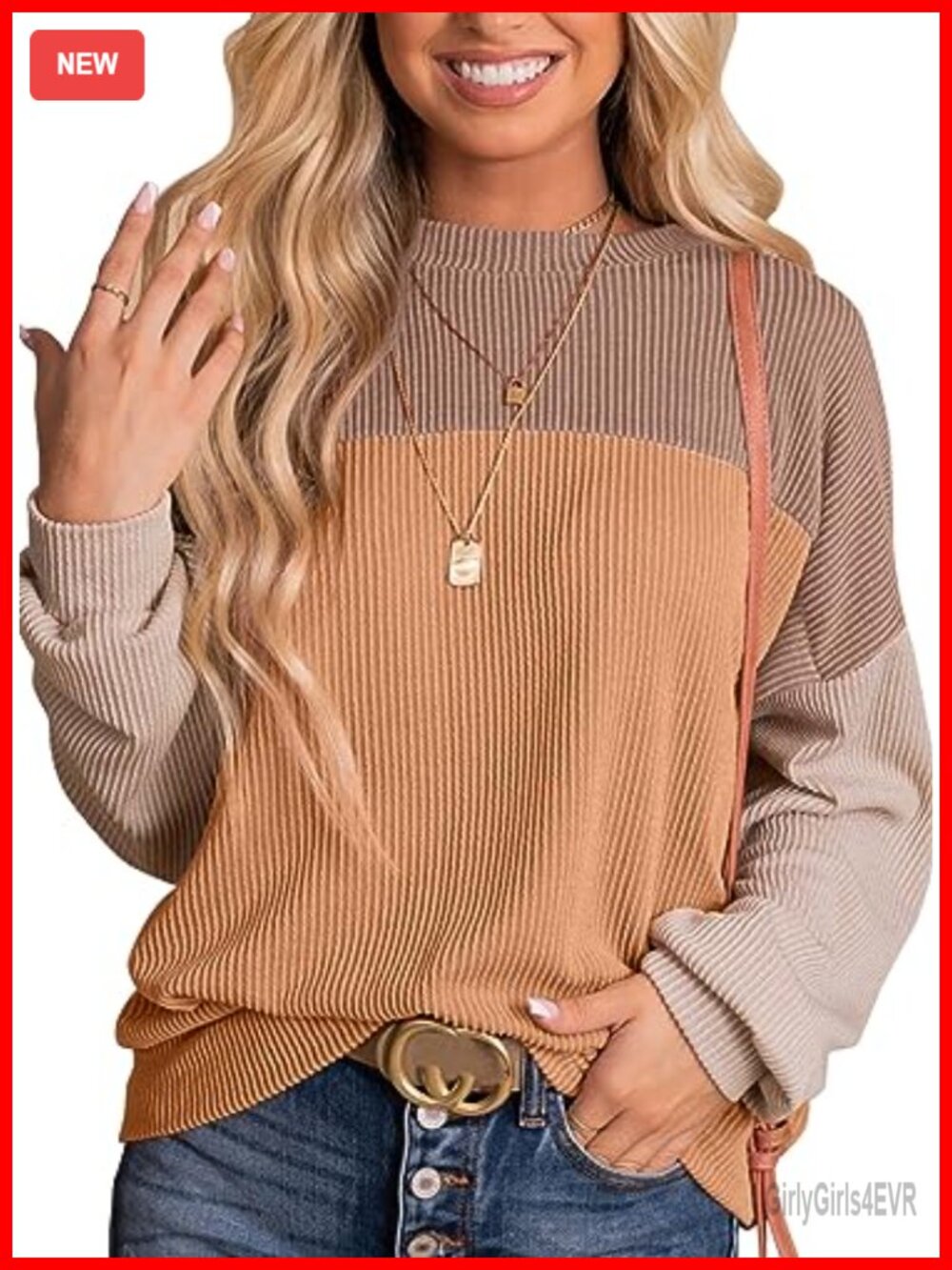 Dokotoo Womens Color Block Loose Knit Tunic Top Long Sleeve